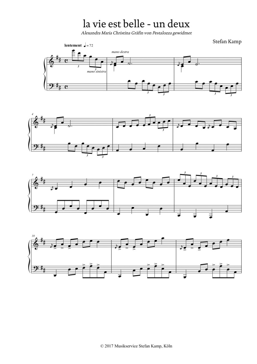 Un deux (La vie est belle) Piano Solo scores gallery preview page 1