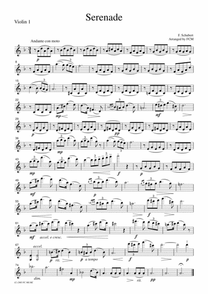 Schubert Serenade, for string quartet, CS003