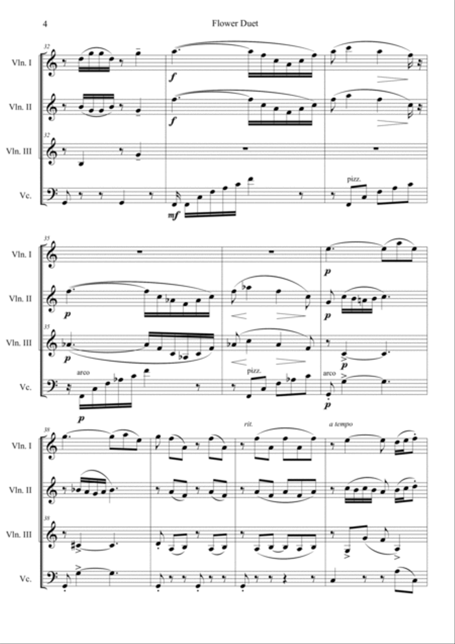 Flower Duet (from Opera Lakmé) Short Version in C String Quartet scores gallery preview page 4