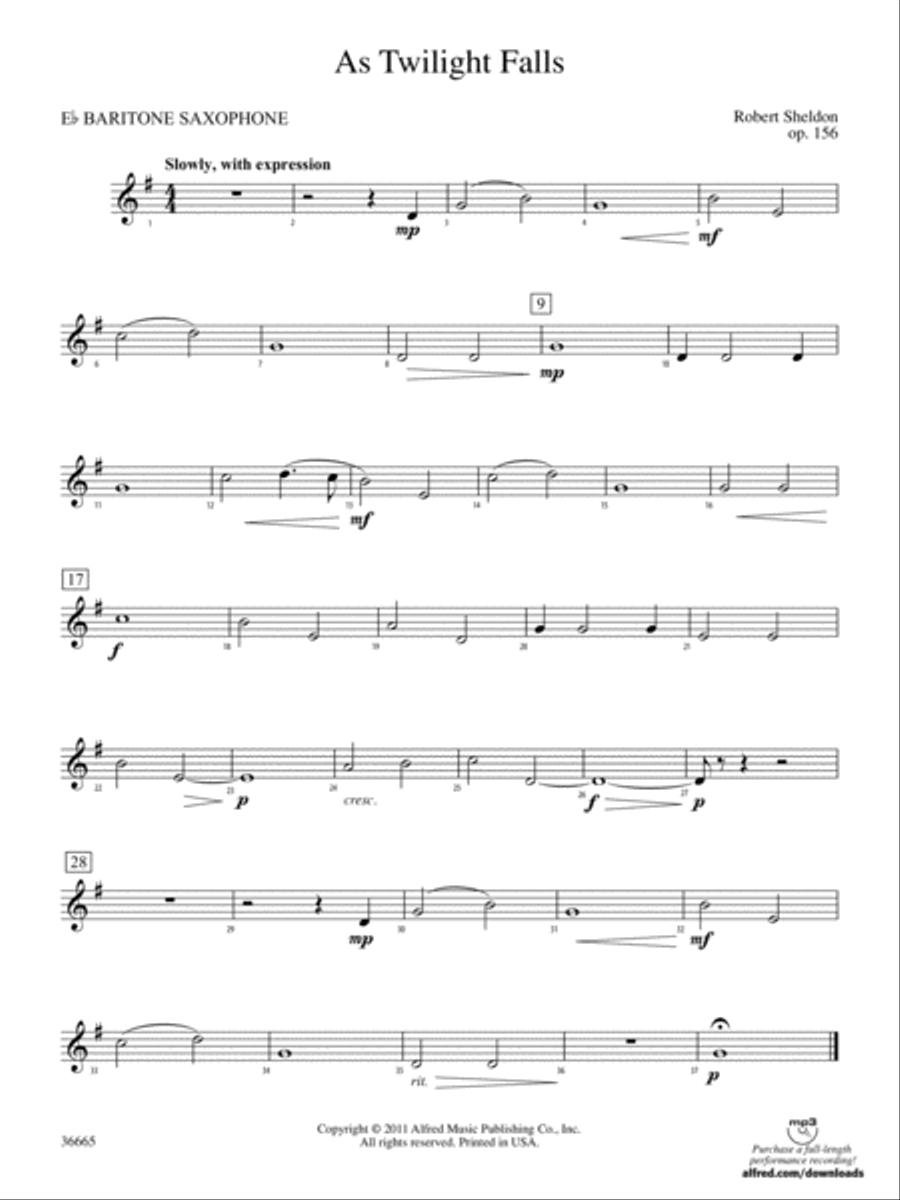 As Twilight Falls: E-flat Baritone Saxophone Concert Band scores gallery preview page 1