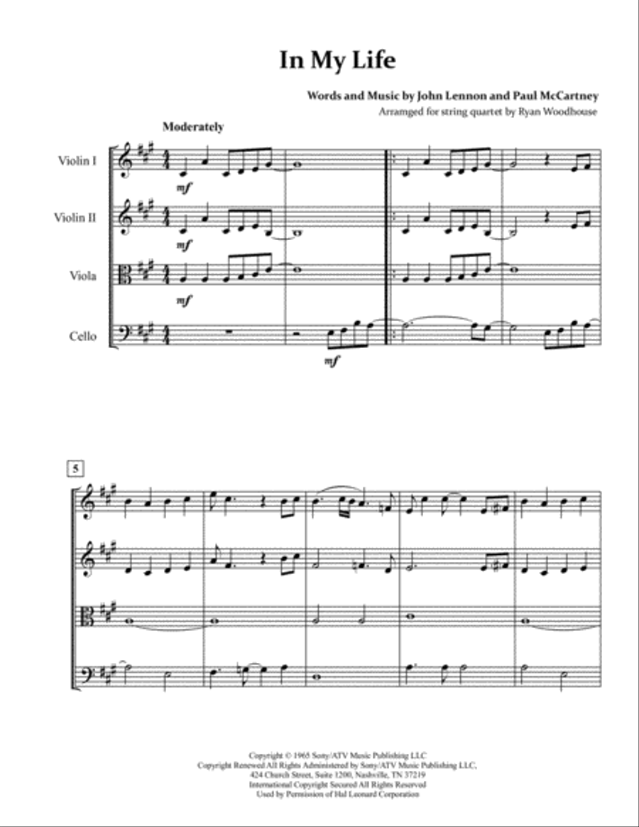 In My Life String Quartet scores gallery preview page 3