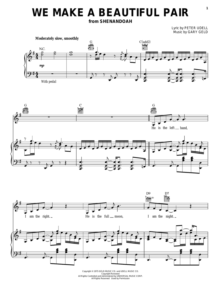 We Make A Beautiful Pair Piano, Vocal, Guitar scores gallery preview page 1