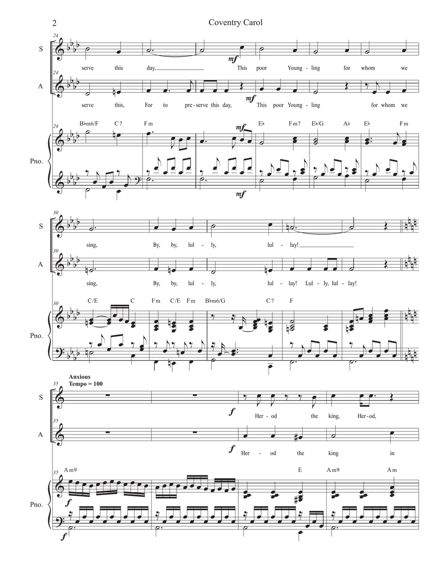 Coventry Carol (Duet for Soprano and Alto solo) Alto Voice scores gallery preview page 3