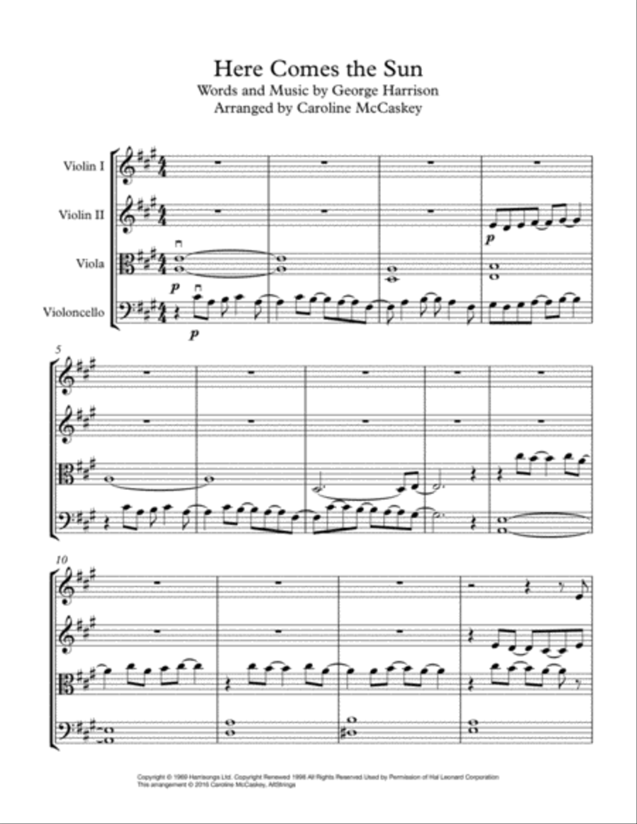 Here Comes The Sun Here Comes The Sun String Quartet scores gallery preview page 2