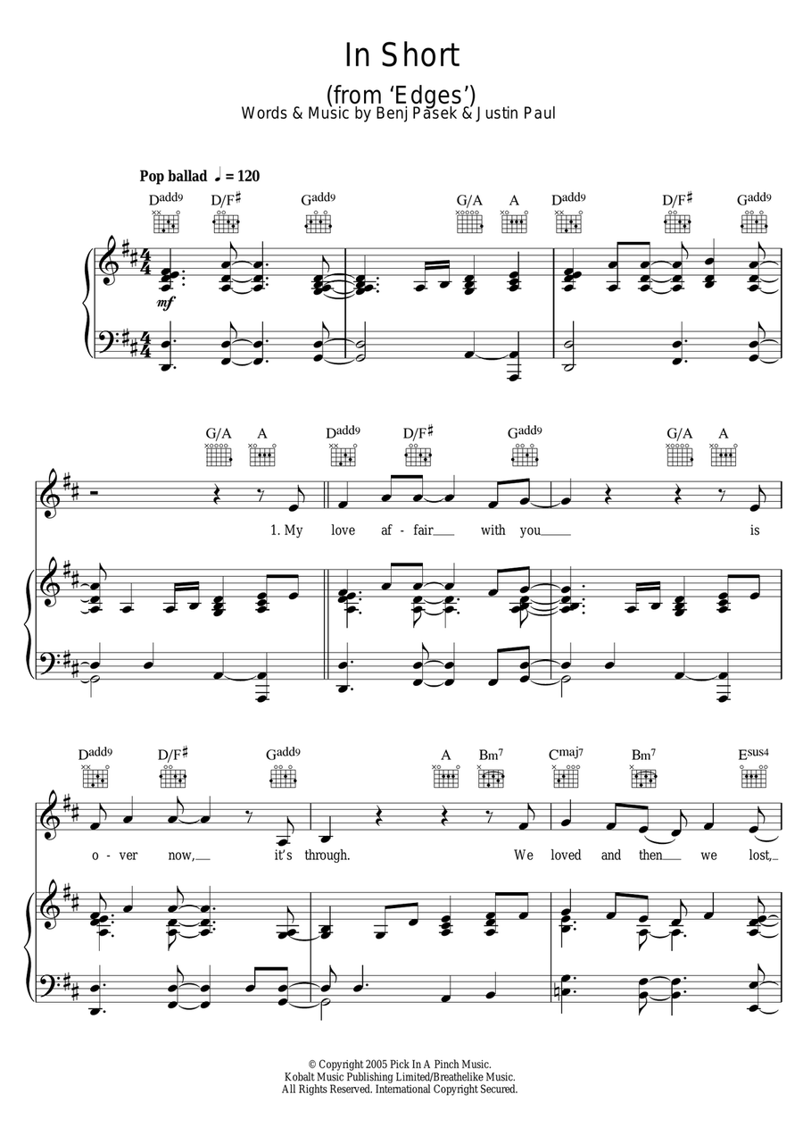 In Short (from Edges) Piano, Vocal scores gallery preview page 1