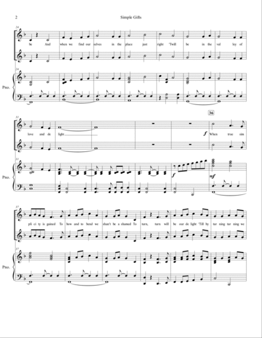 Simple Gifts - SA Choir SA scores gallery preview page 2
