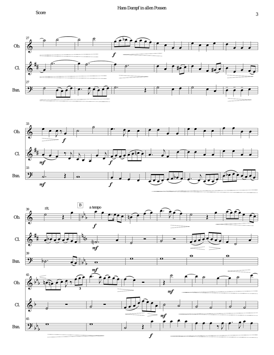 Hans Dampf in allen Possen (Jack of all tricks) for wind trio (oboe, clarinet, bassoon) Woodwind Trio scores gallery preview page 3