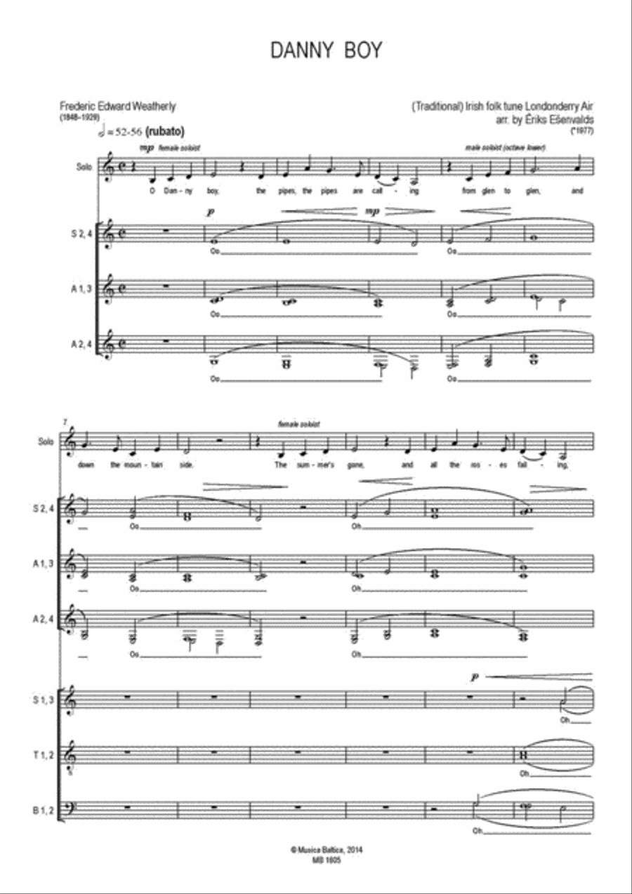 Danny Boy for Mixed Choir (Soprano/Baritone Solo, SSAAAA, SSTTBB) Women's Choir scores gallery preview page 3
