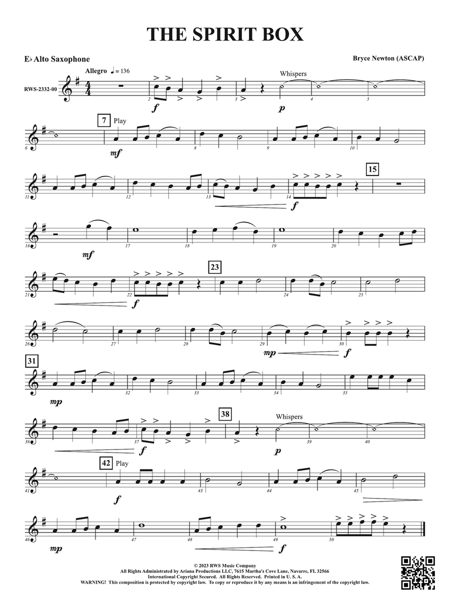 The Spirit Box: 1st E-flat Alto Saxophone Alto Saxophone scores gallery preview page 1