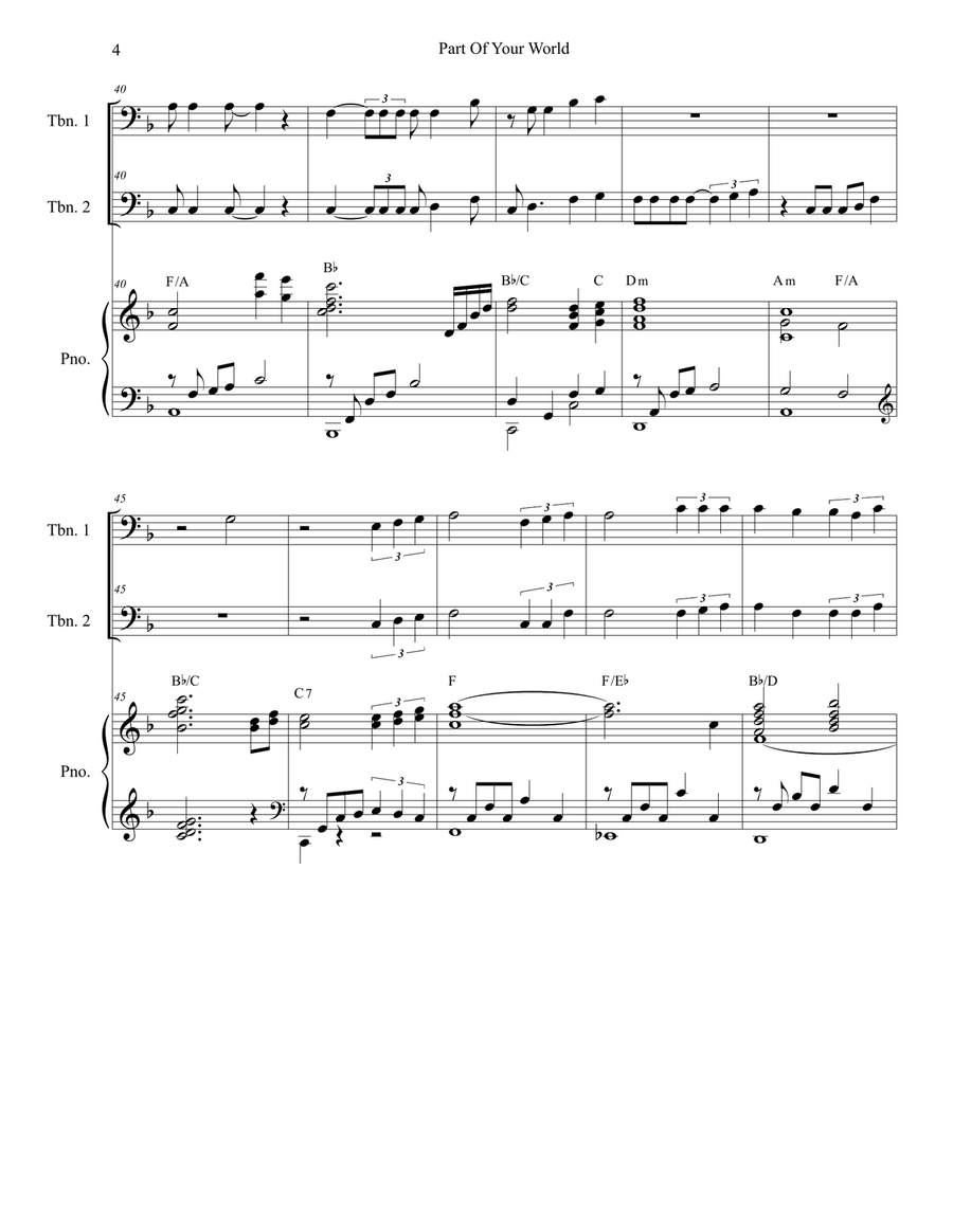 Part Of Your World Trombone Duet scores gallery preview page 4