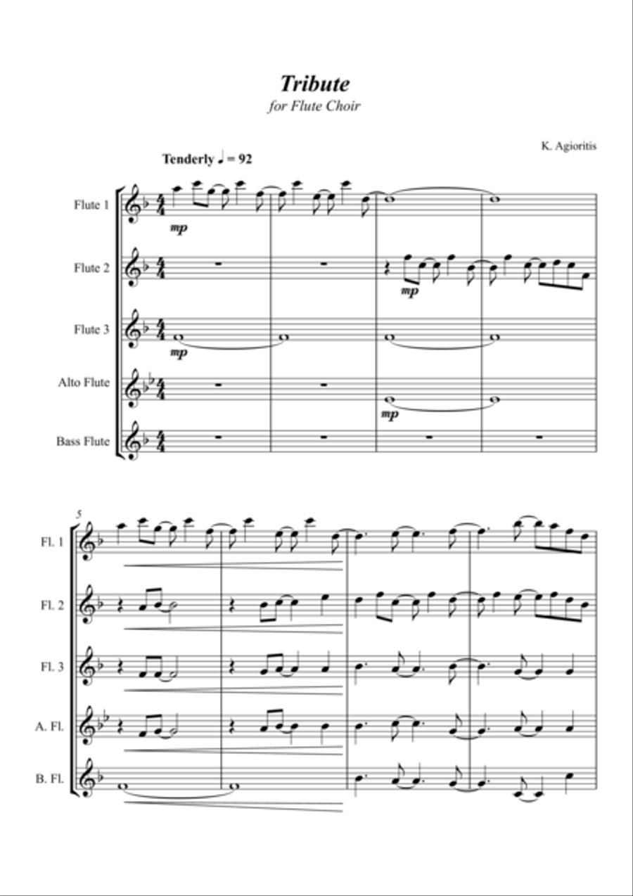 Tribute - for Flute Choir Woodwind Quintet scores gallery preview page 1