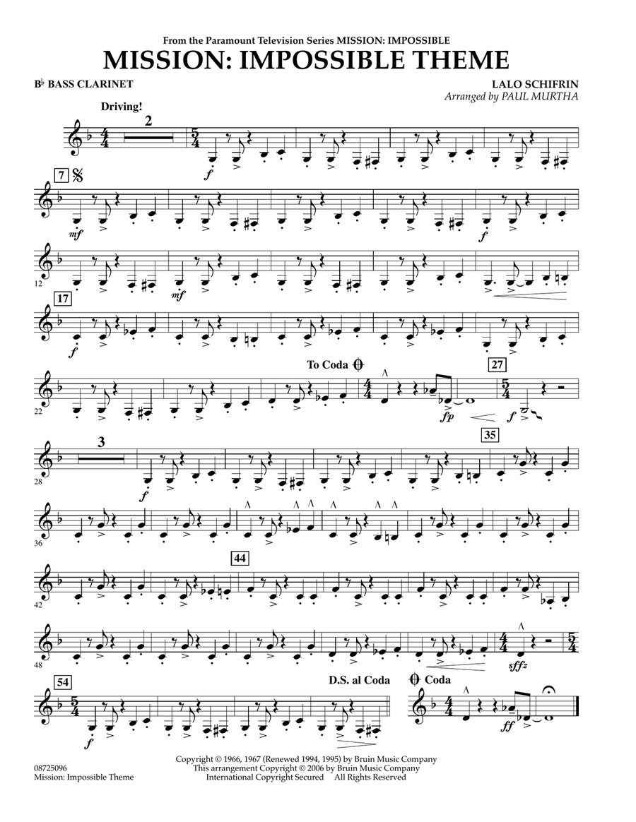 Mission: Impossible Theme - Bb Bass Clarinet Concert Band scores gallery preview page 1