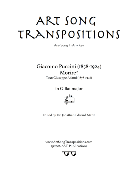 PUCCINI: Morire? (transposed to G-flat major)