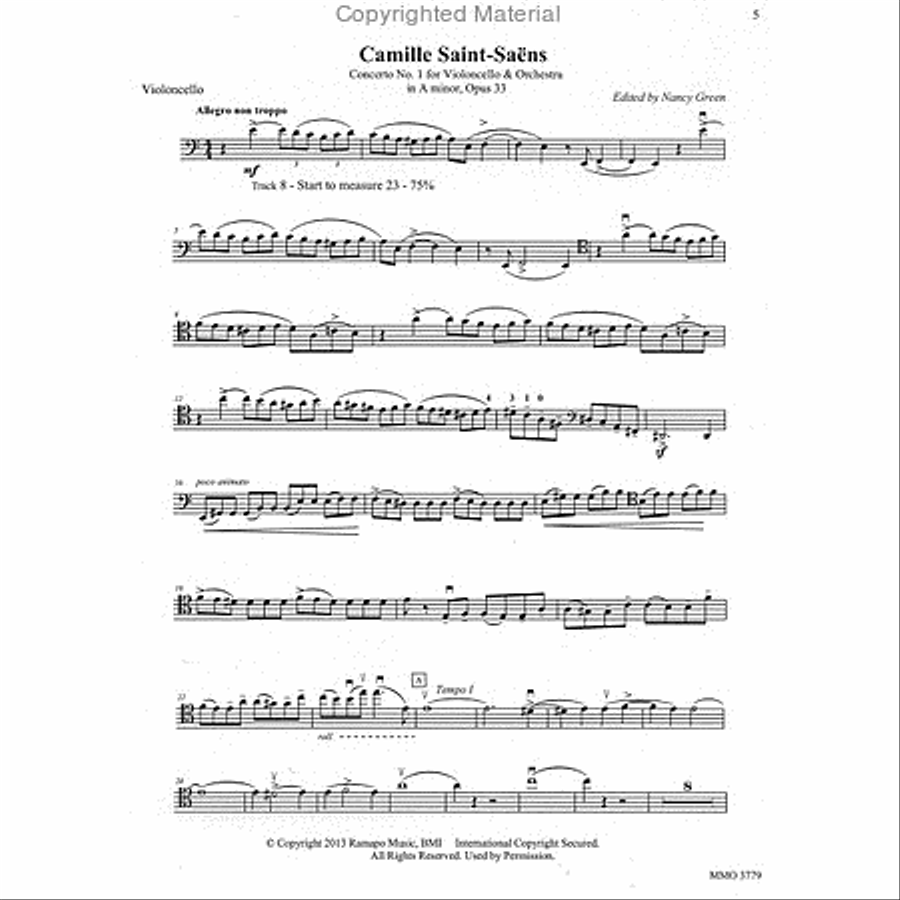 Saint-Saëns – Concerto No. 1 for Violoncello and Orchestra in A minor, Op. 33 Cello Solo scores gallery preview page 2