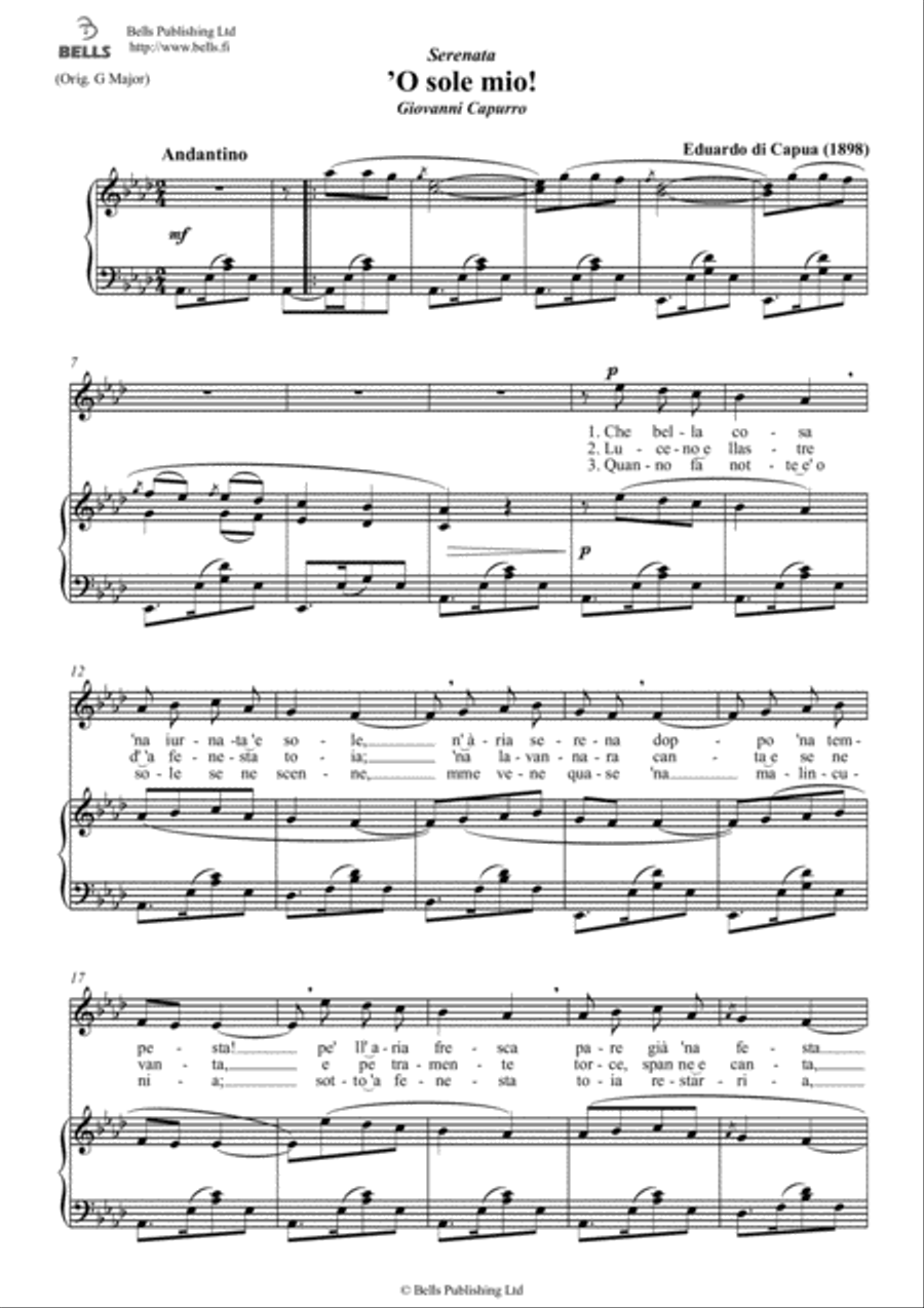 O sole mio! (A-flat Major) Voice Solo scores gallery preview page 1