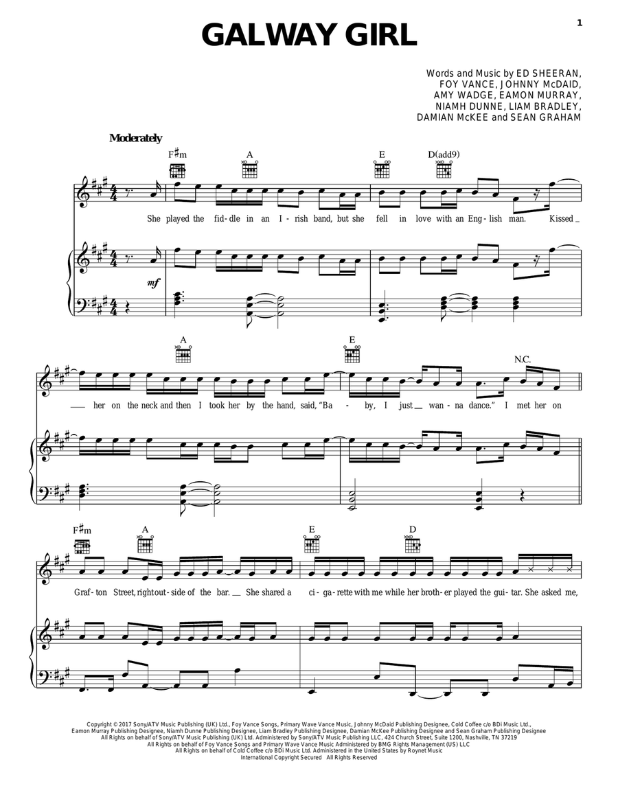 Galway Girl Piano, Vocal, Guitar scores gallery preview page 1