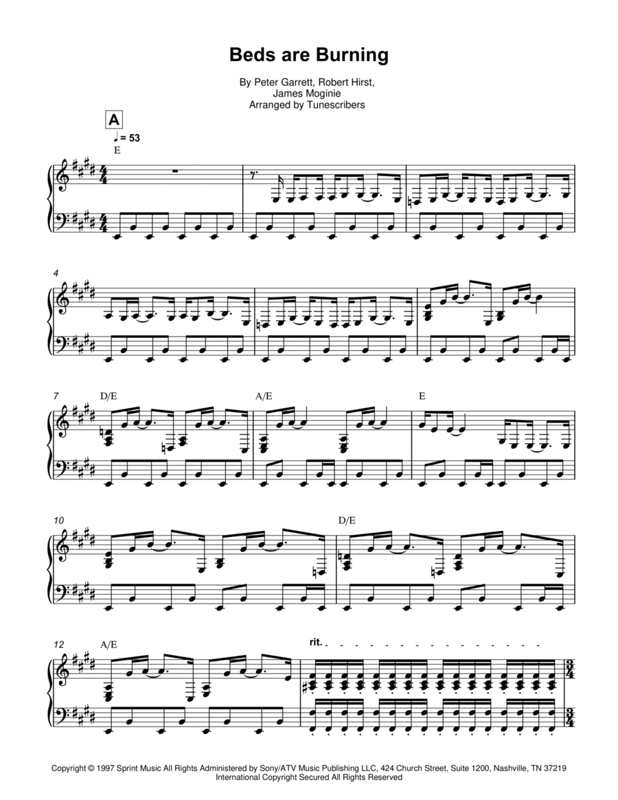 Beds are Burning Beds are Burning Piano Solo scores gallery preview page 1