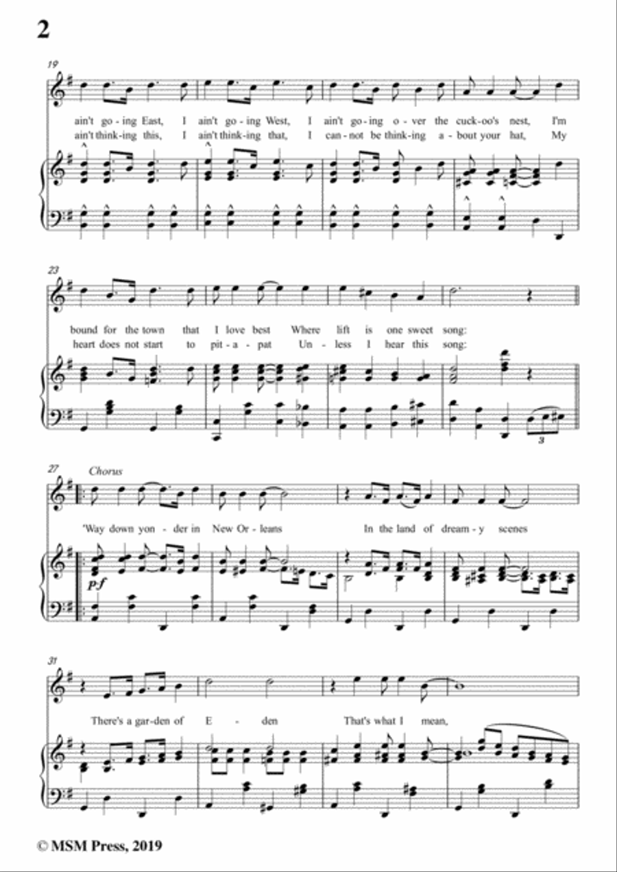 Turner Layton-Way Down Yonder in New Orleans,in G Major,for Voice&Pno Voice scores gallery preview page 4