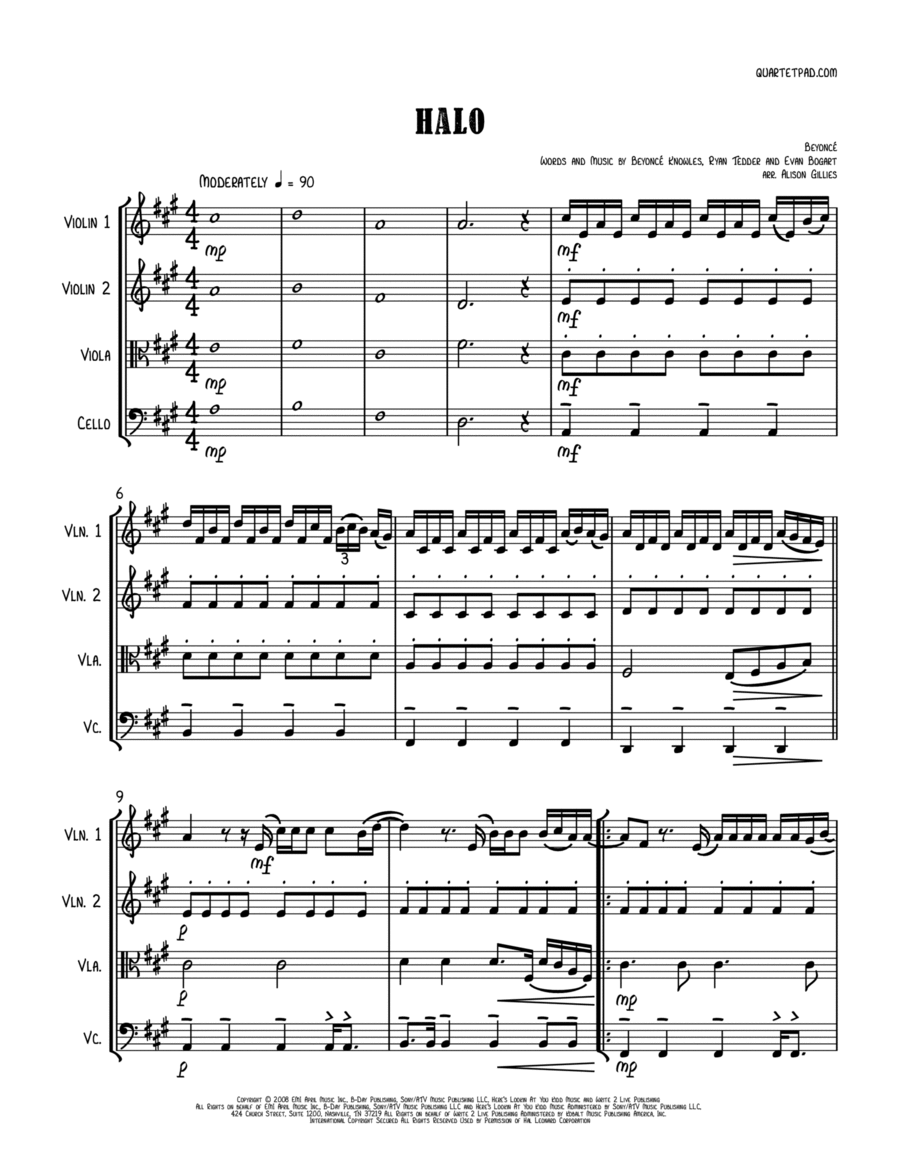 Halo String Quartet scores gallery preview page 1