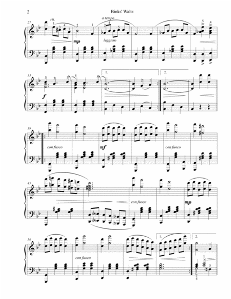 Binks' Waltz Piano Solo scores gallery preview page 2