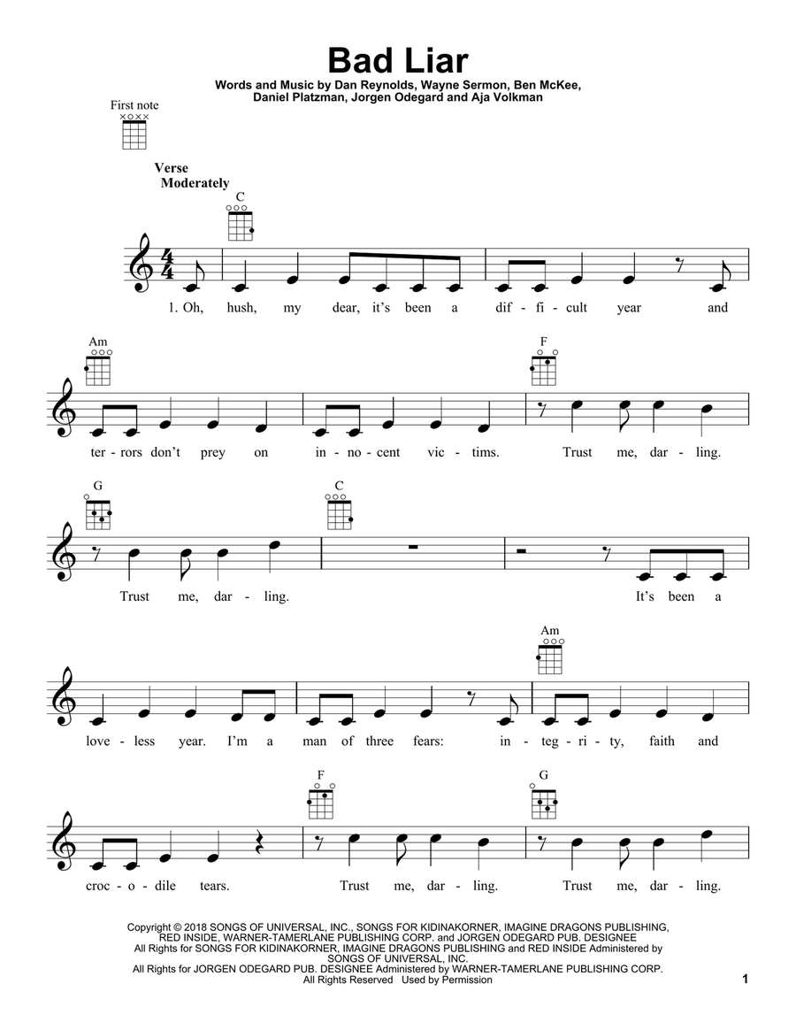 Bad Liar Ukulele scores gallery preview page 1