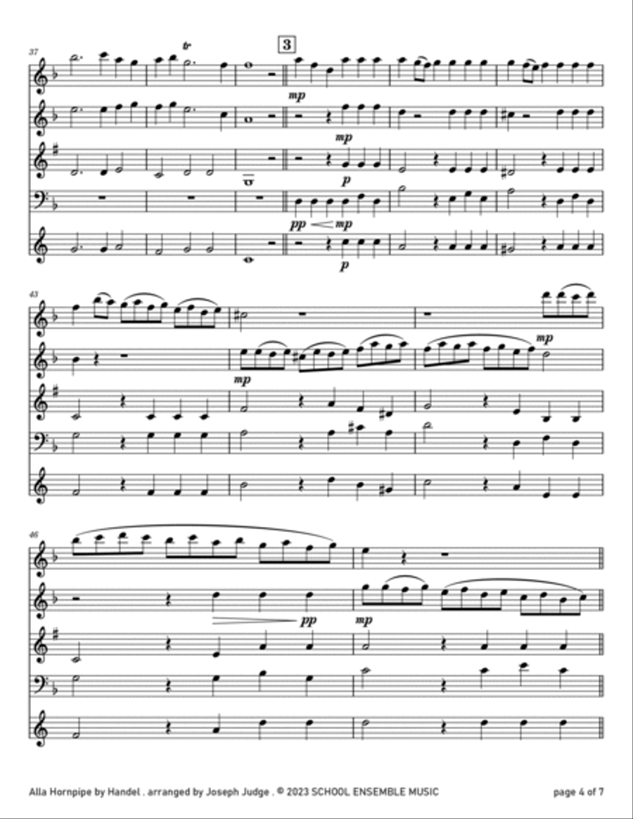 Alla Hornpipe by Handel for Woodwind Quartet in Schools Alla Hornpipe by Handel for Woodwind Quartet in Schools Woodwind Quartet scores gallery preview page 4