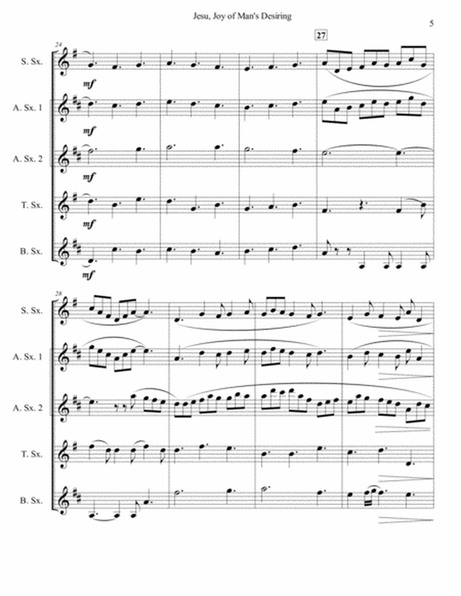 Jesu, Joy of Man's Desiring for Saxophone Quartet (SATB or AATB) image number null