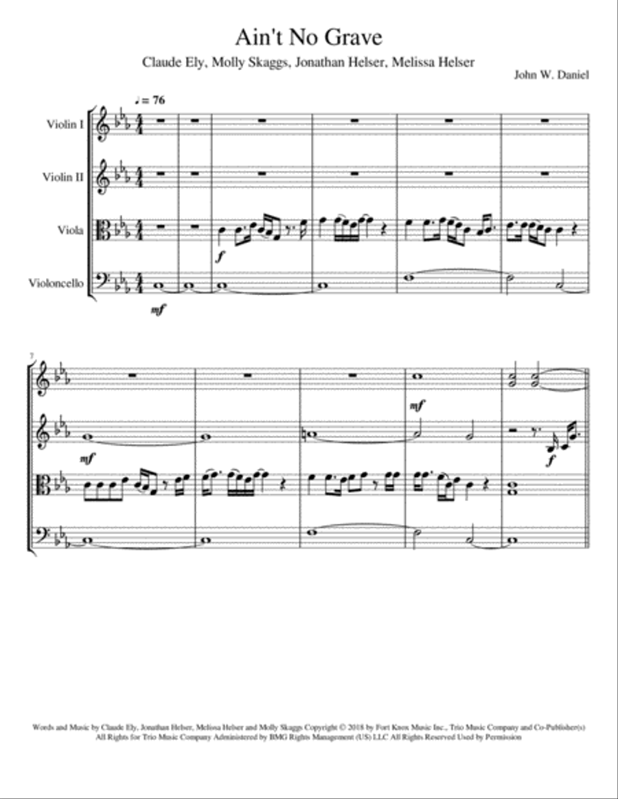 Ain't No Grave Ain't No Grave String Quartet scores gallery preview page 1