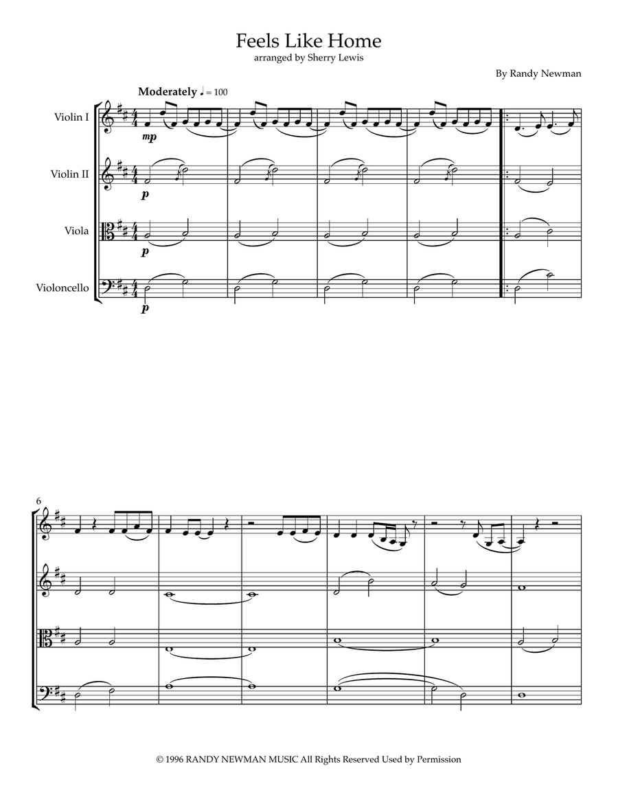 Feels Like Home String Quartet scores gallery preview page 1