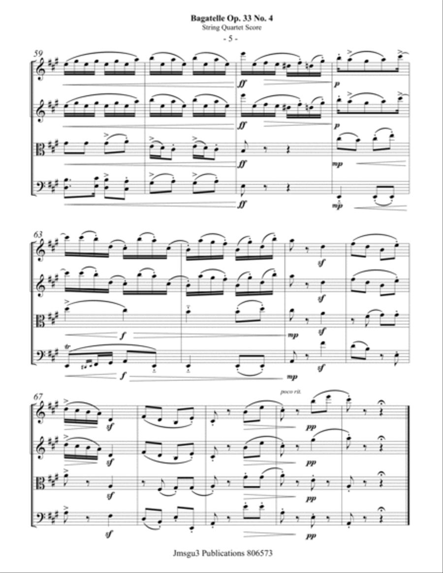 Beethoven: Bagatelle Op. 33 No. 4 for String Quartet String Quartet scores gallery preview page 5