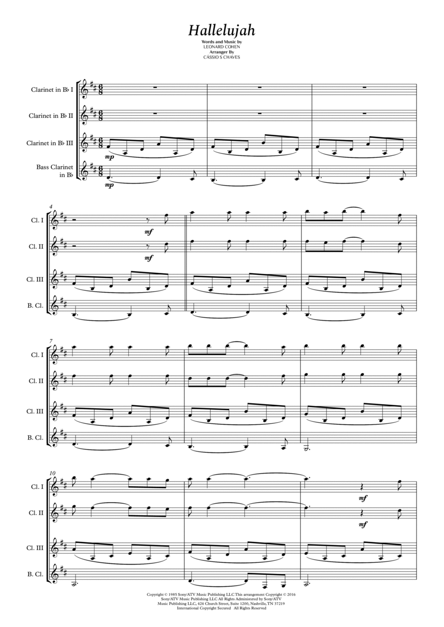 Hallelujah Woodwind Quartet scores gallery preview page 1