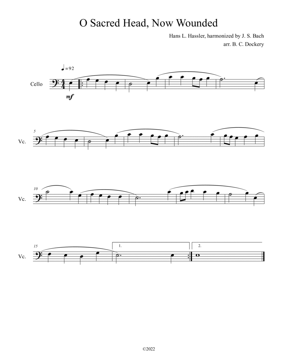 O Sacred Head, Now Wounded (Cello Solo) Cello Solo scores gallery preview page 1