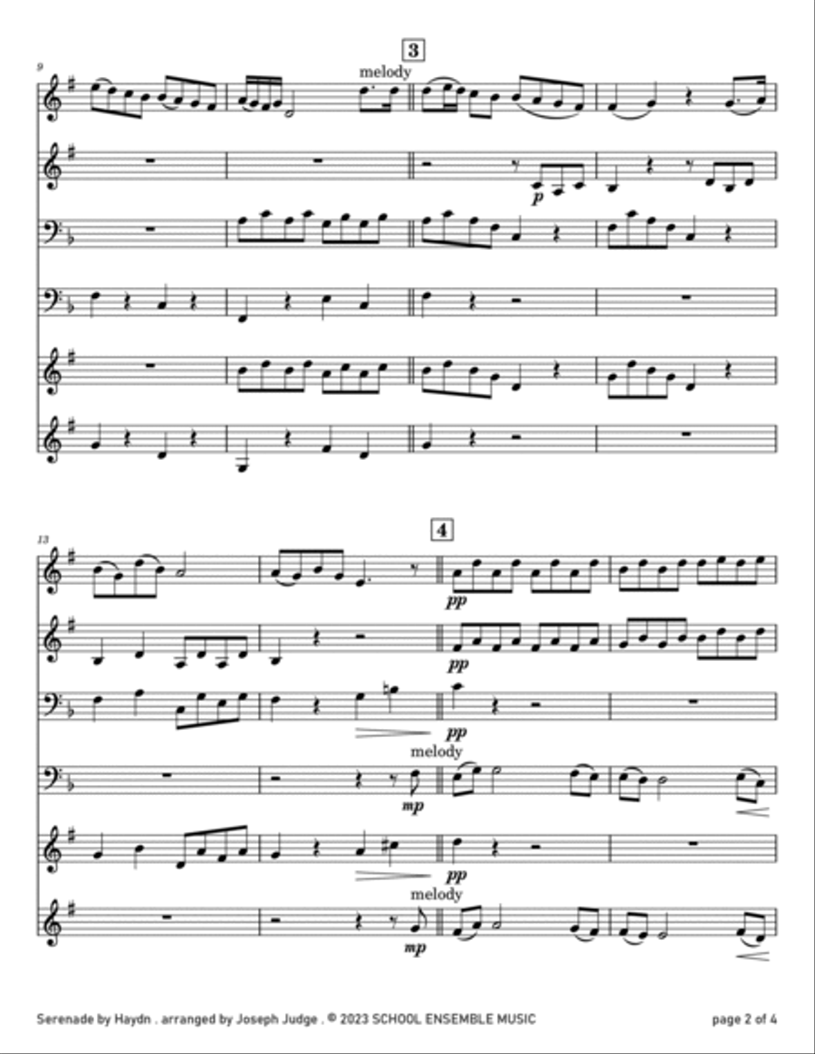 Serenade by Haydn for Brass Quartet in Schools Brass Quartet scores gallery preview page 2