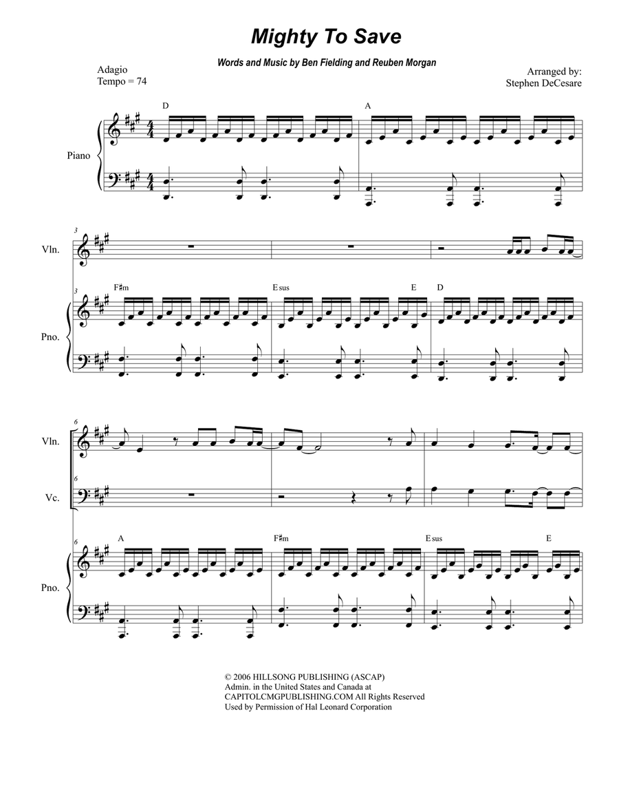 Mighty To Save Piano Trio scores gallery preview page 1