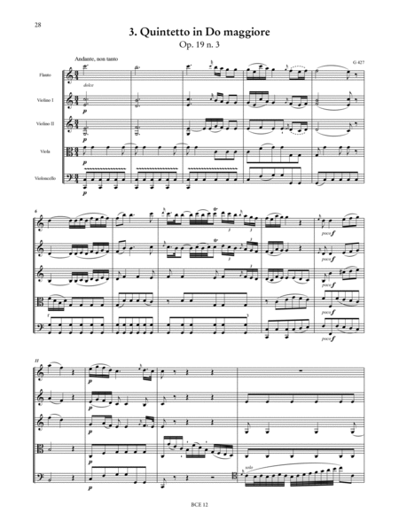 6 Quintets for Flute or Oboe, 2 Violins, Viola and Violoncello Op. 19 (G 425-430). Critical Edition