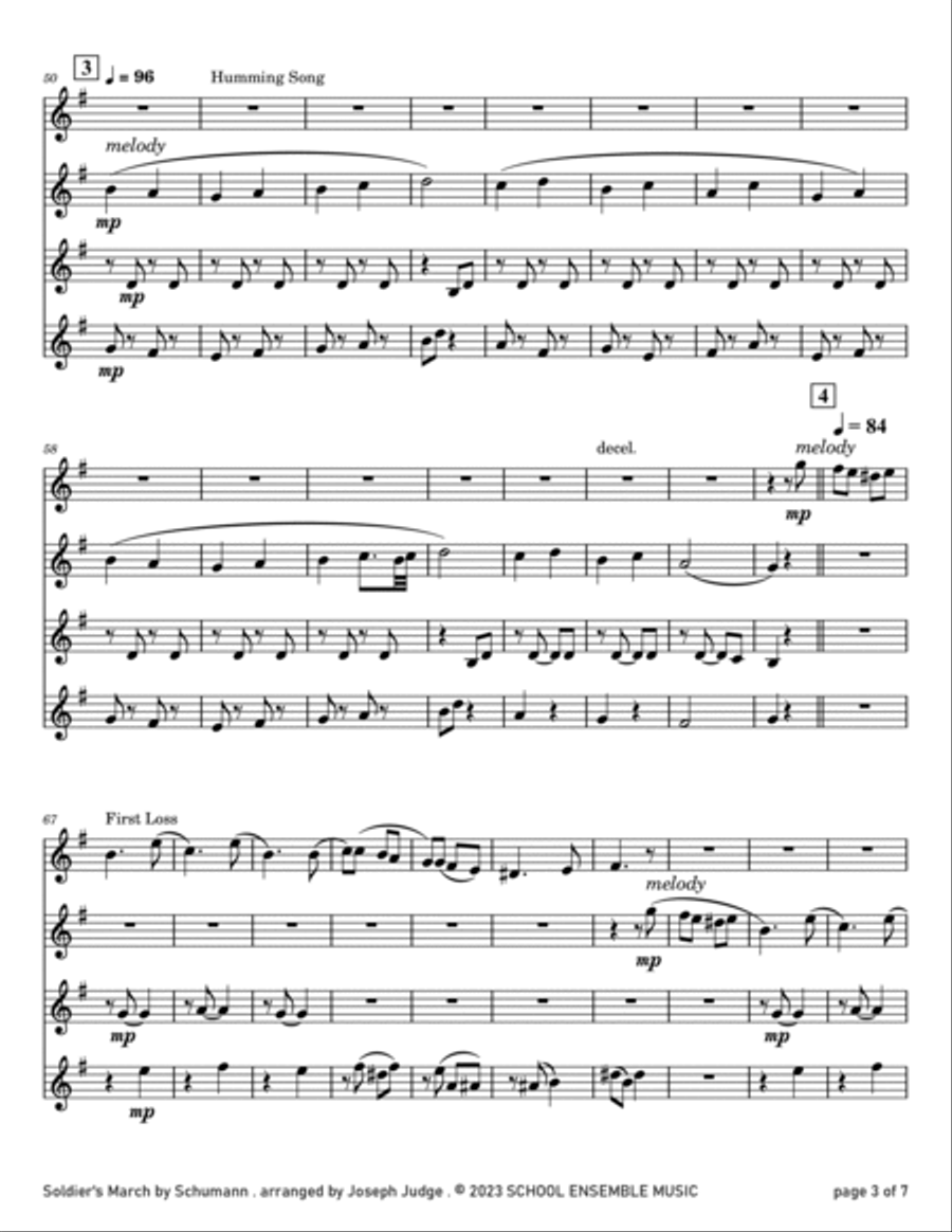Soldiers March by Schumann for Clarinet Quartet in Schools Clarinet Quartet scores gallery preview page 3