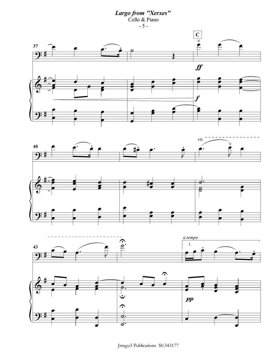 Handel: Largo from Xerxes for Cello & Piano Piano scores gallery preview page 5