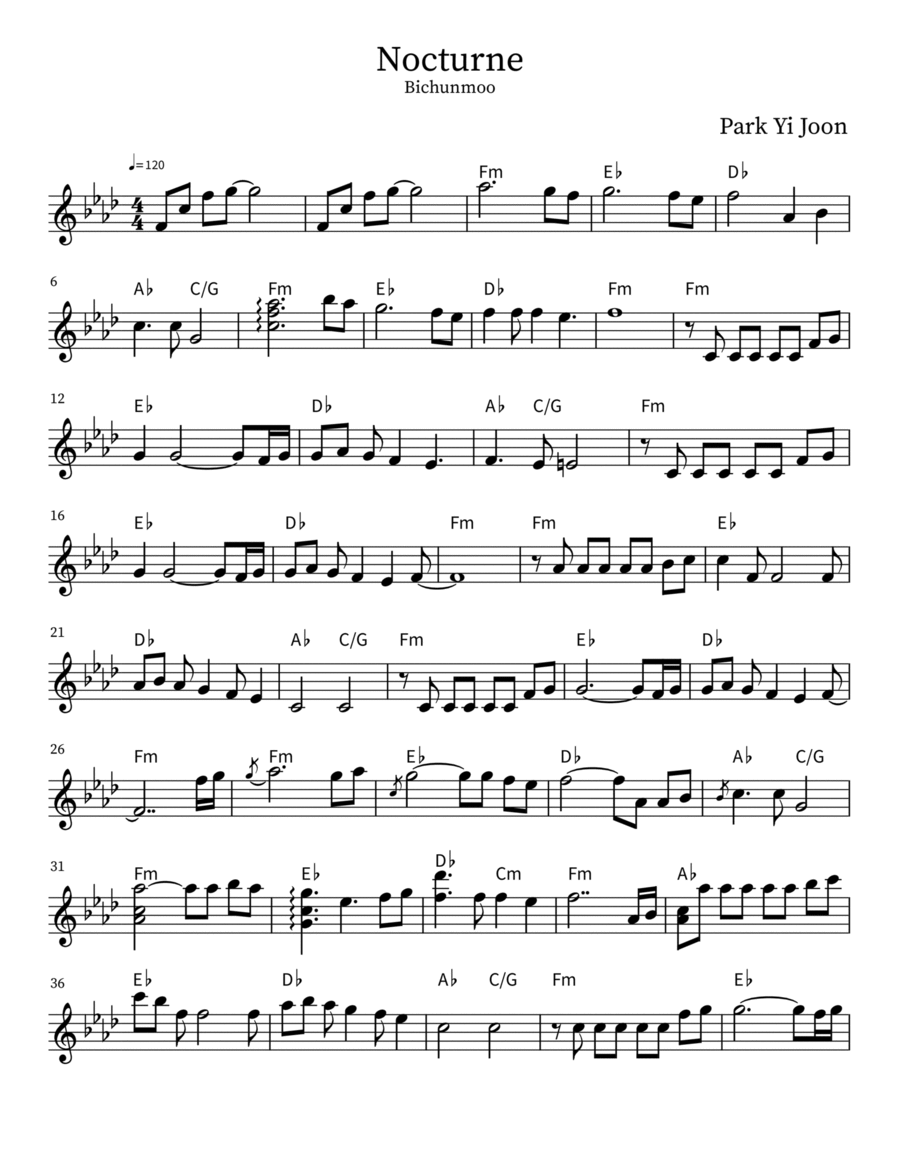 Nocturne : Bichunmoo OST Easy Piano scores gallery preview page 1
