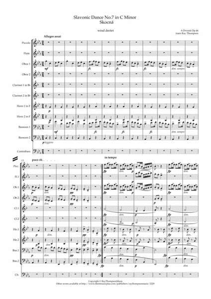 Dvorak: Slavonic Dances Op.46 No.7 in C minor (Skocná) - symphonic wind dectet/bass image number null