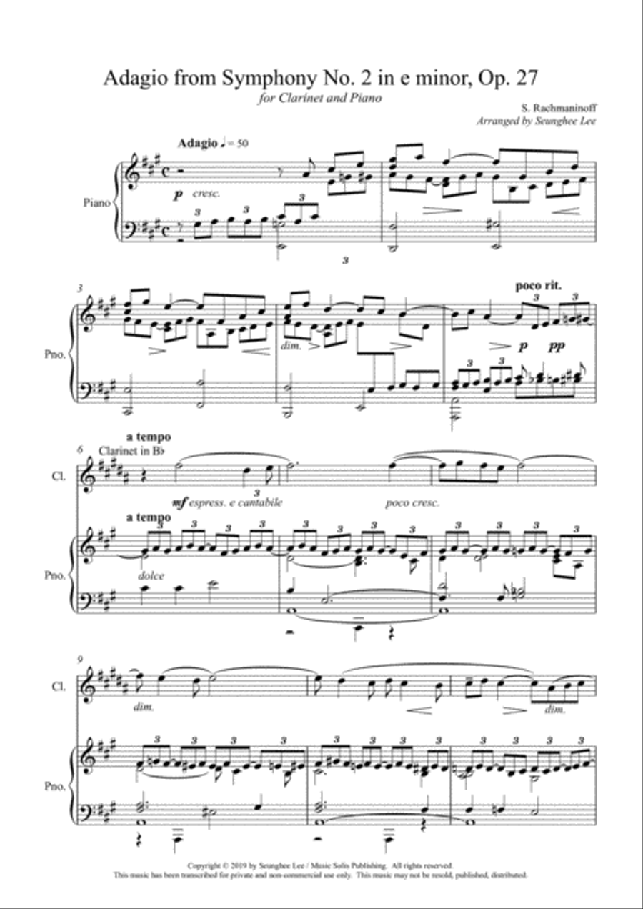 Rachmaninoff: Adagio from Symphony No. 2 for Clarinet and Piano (Arr. Seunghee Lee) image number null