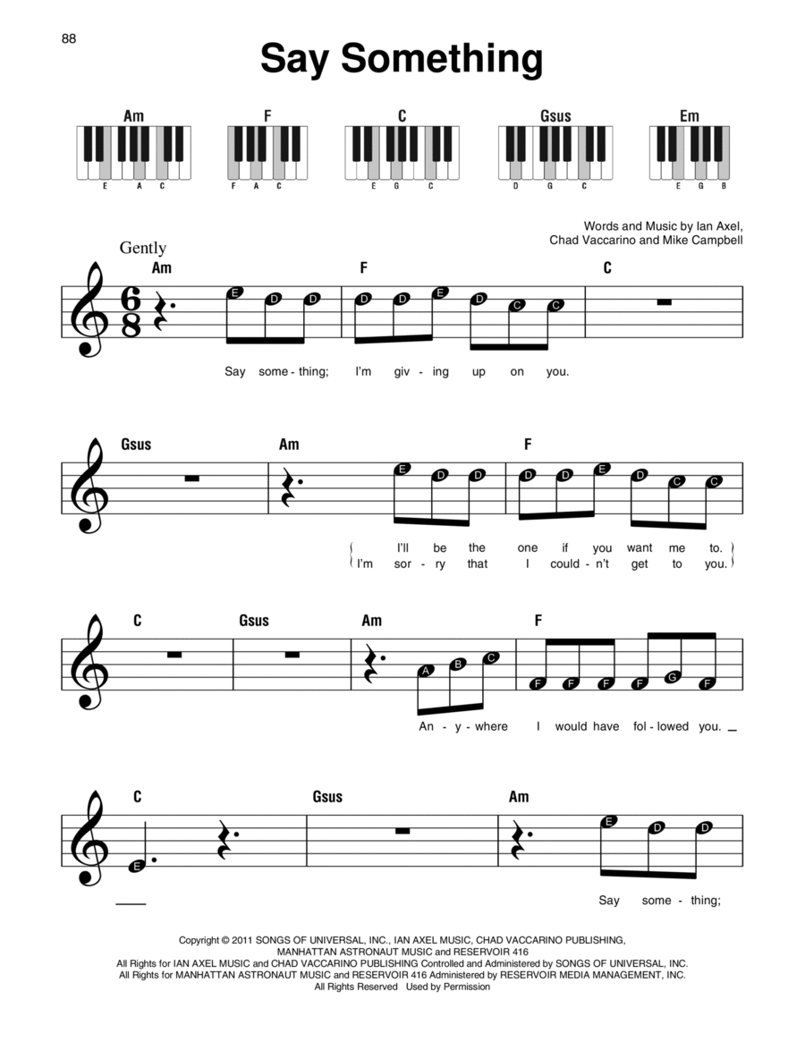 Say Something Easy Piano scores gallery preview page 1