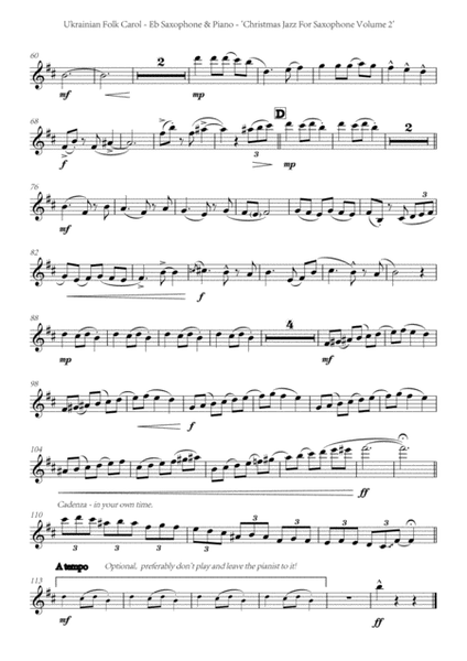 Ukrainian Folk Carol - Eb Saxophone and Piano (swing style!) by Chris Lawry and Keri Degg. Includes image number null