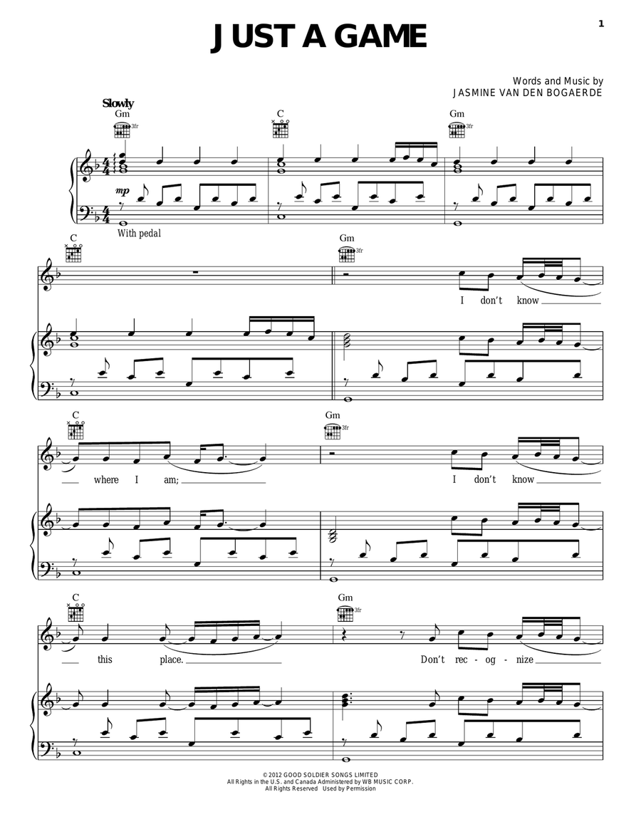 Just A Game Just A Game Piano, Vocal, Guitar scores gallery preview page 1