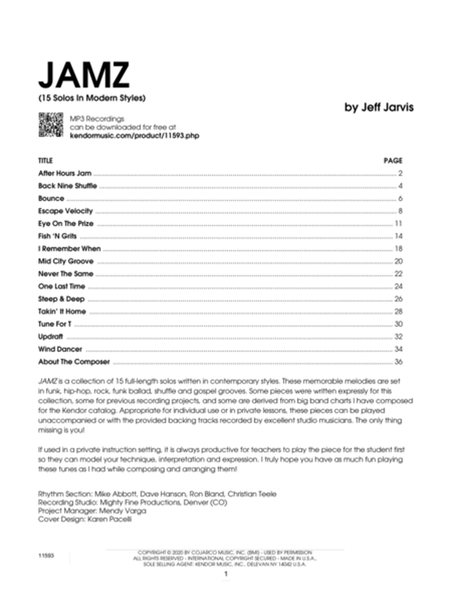 Jamz (15 Solos in Modern Styles) - Tenor Saxophone with MP3s image number null