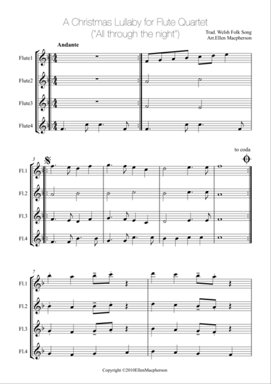 A Christmas Lullaby for Flute Quartet Flute Quartet scores gallery preview page 1