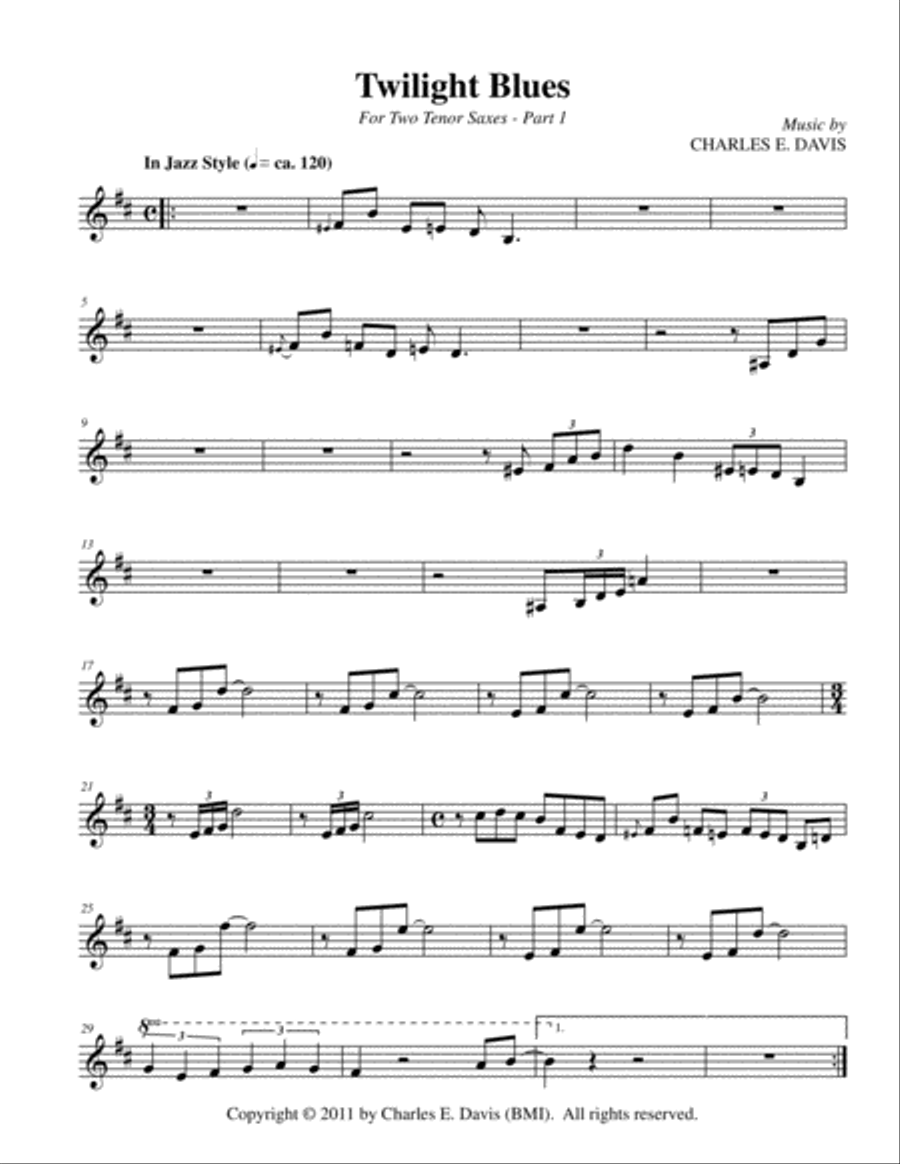 Twilight Blues - Two Tenor Saxes and Piano Jazz Ensemble scores gallery preview page 3