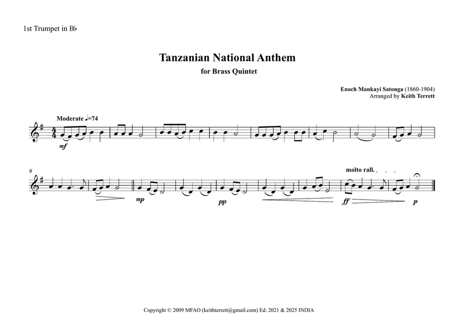 Tanzanian National Anthem for Brass Quintet. Brass Quintet scores gallery preview page 5