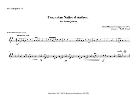 Tanzanian National Anthem for Brass Quintet. image number null