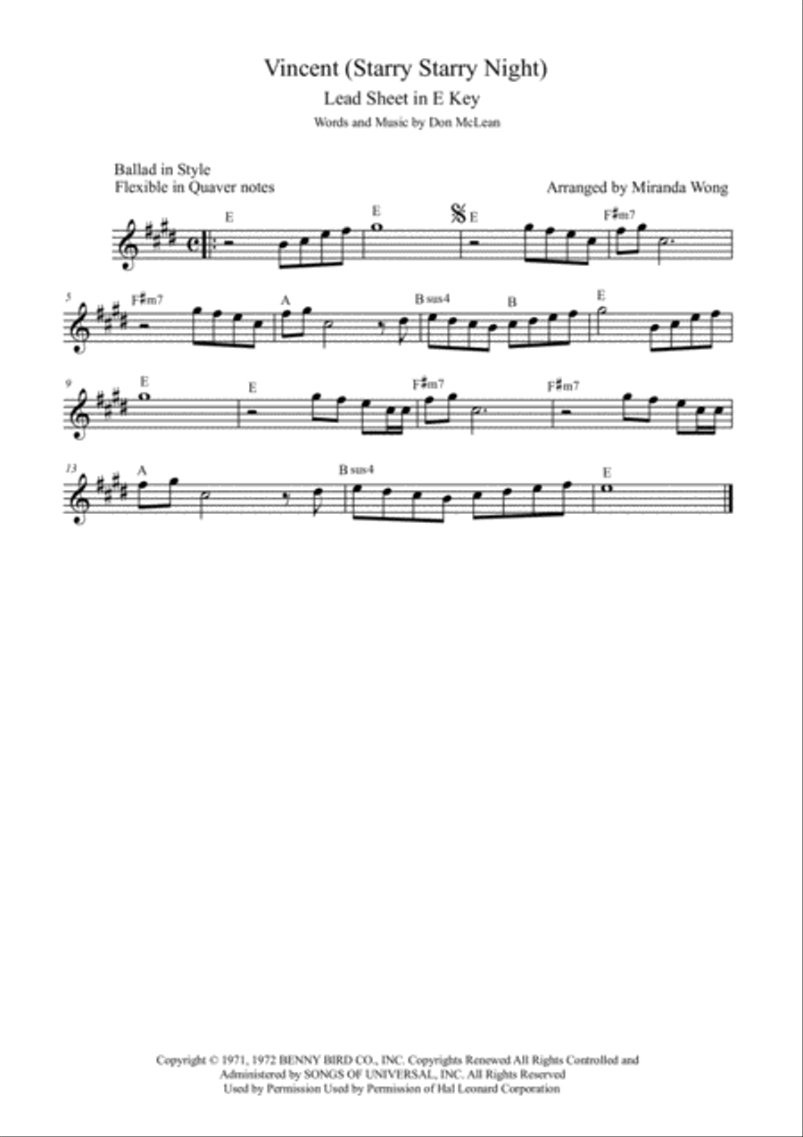Vincent (Starry Starry Night) Small Ensemble scores gallery preview page 1