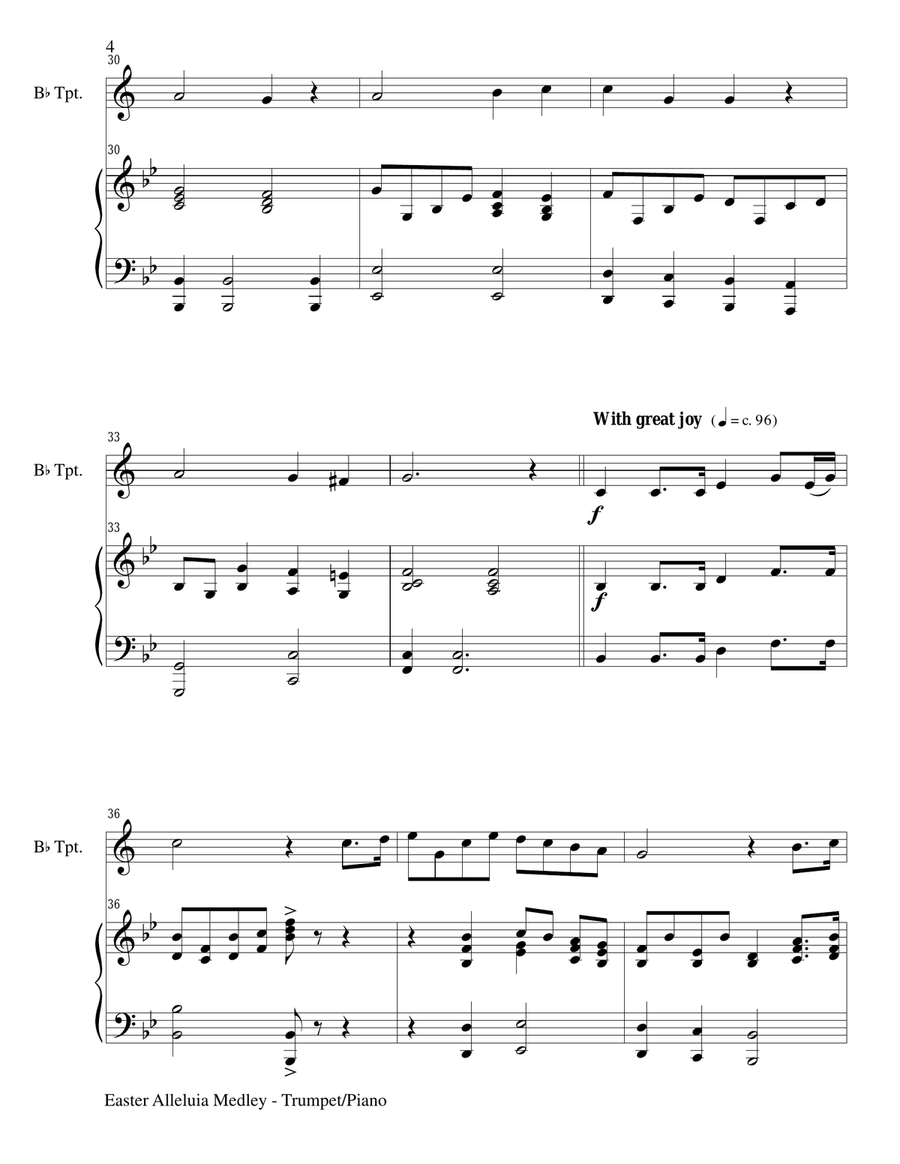 EASTER ALLELUIA MEDLEY (Duet - Bb Trumpet/Piano) Score and Trumpet Part image number null